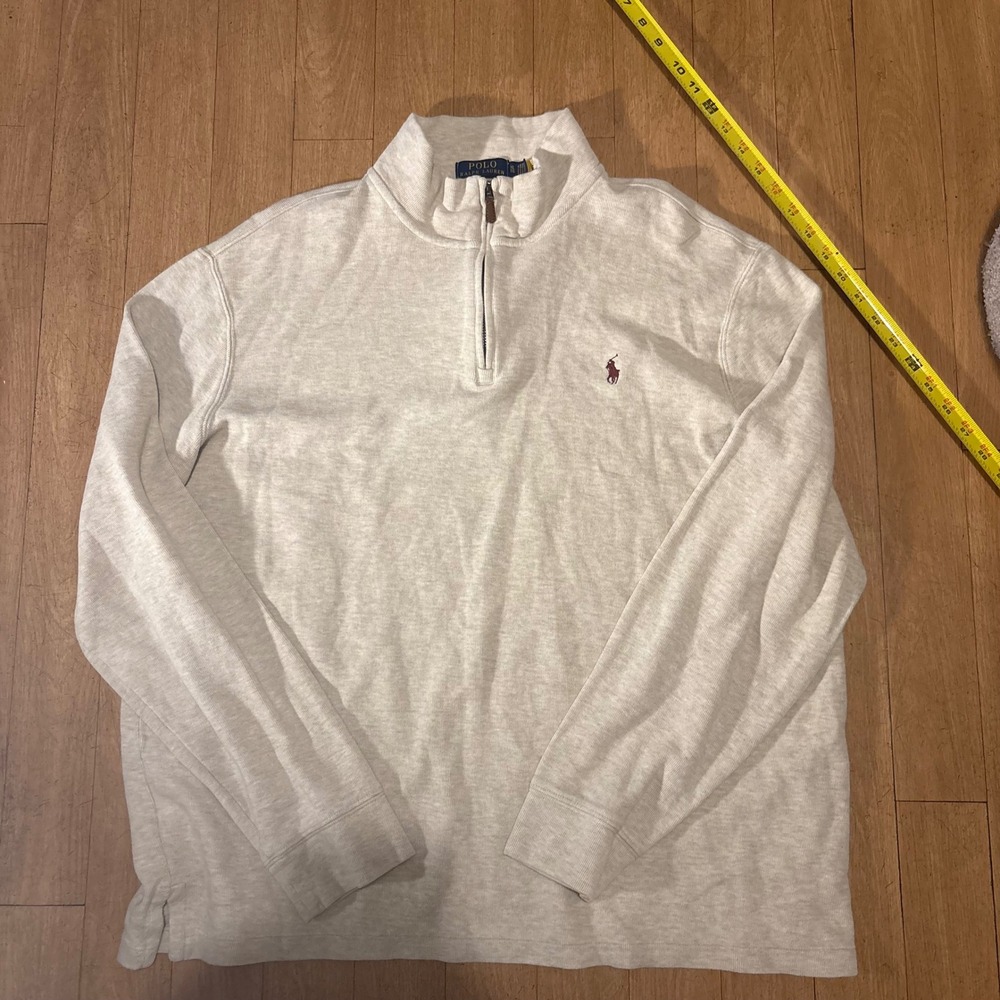 Polo Ralph Lauren Mens XL Quarter Zip Pullover Sweater Oatmeal Heather Ribbed
